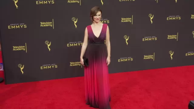 Maggie Siff in Purple Dress at award show
